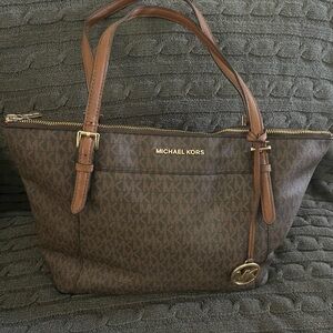 Michael Kors Brown MK Logo Tote with Gold Hardware